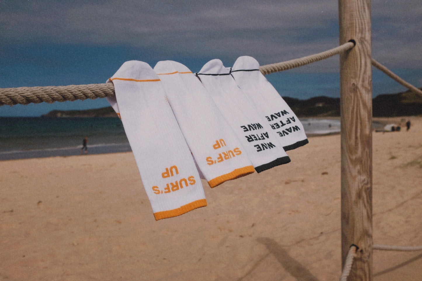 2-PACK ORGANIC COTTON SURF'S UP & WAVE AFTER WAVE MUSTARD GREEN WHITE SOCKS UNISEX