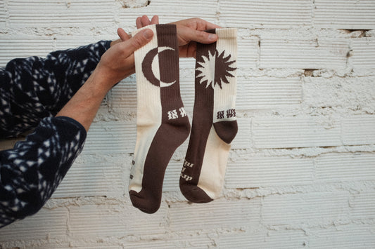 SUN & MOON BROWN CREAM SOCKS UNISEX