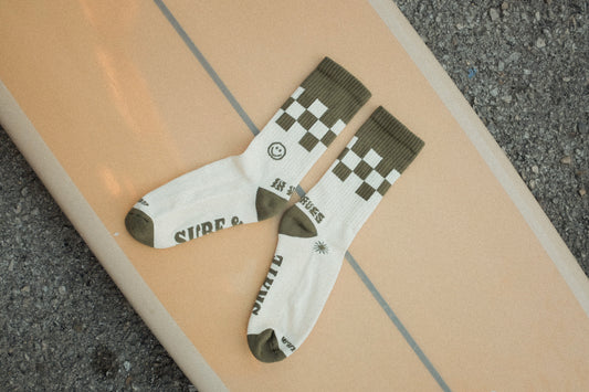 SURF & SKATE KHAKI CREAM CHECKERBOARD SOCKS UNISEX