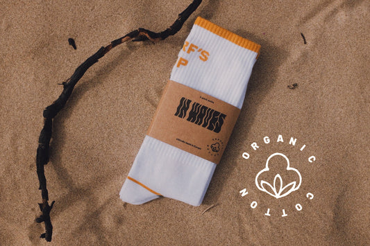 2-PACK ORGANIC COTTON SURF'S UP & WAVE AFTER WAVE MUSTARD GREEN WHITE SOCKS UNISEX